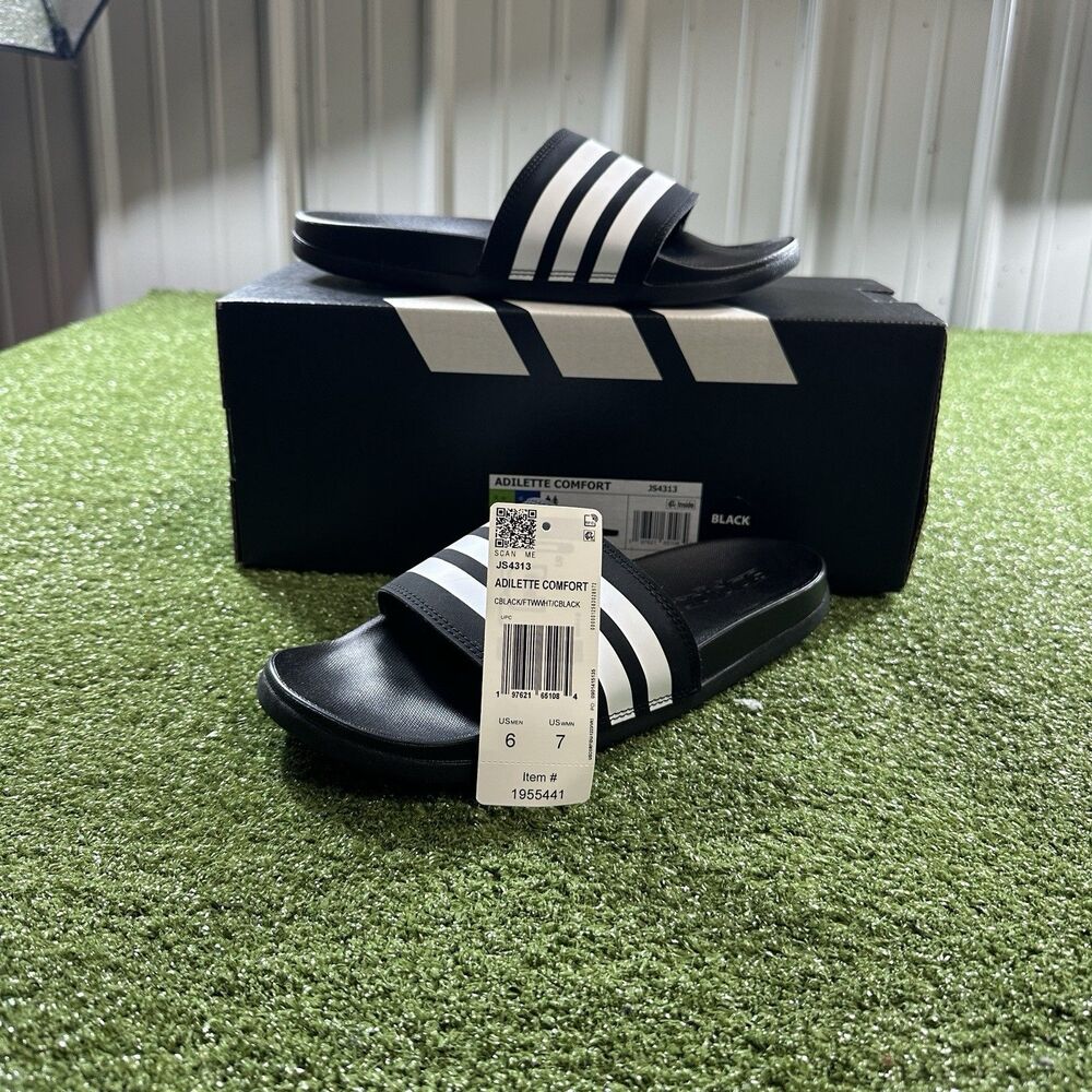 Adidas Adilette Comfort Slides Black White Unisex Men's 6 Women's 7 NIB